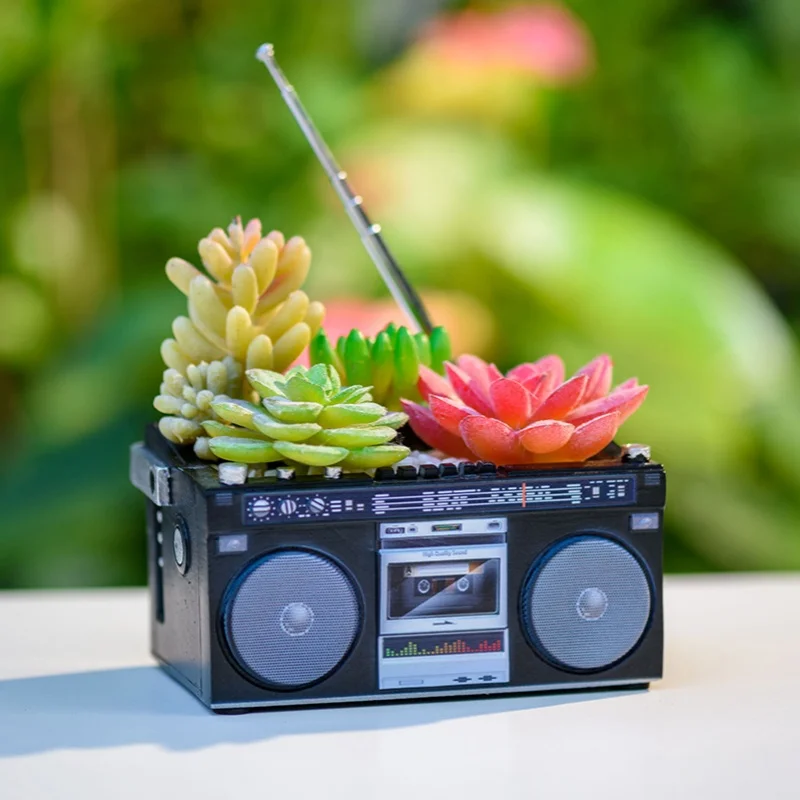 Creative Resin Flower Pot Tape Recorder Pot Garden Pots Home Decor Desktop Storage Box Cabinet Ornaments Cute Gifts Resin Crafts