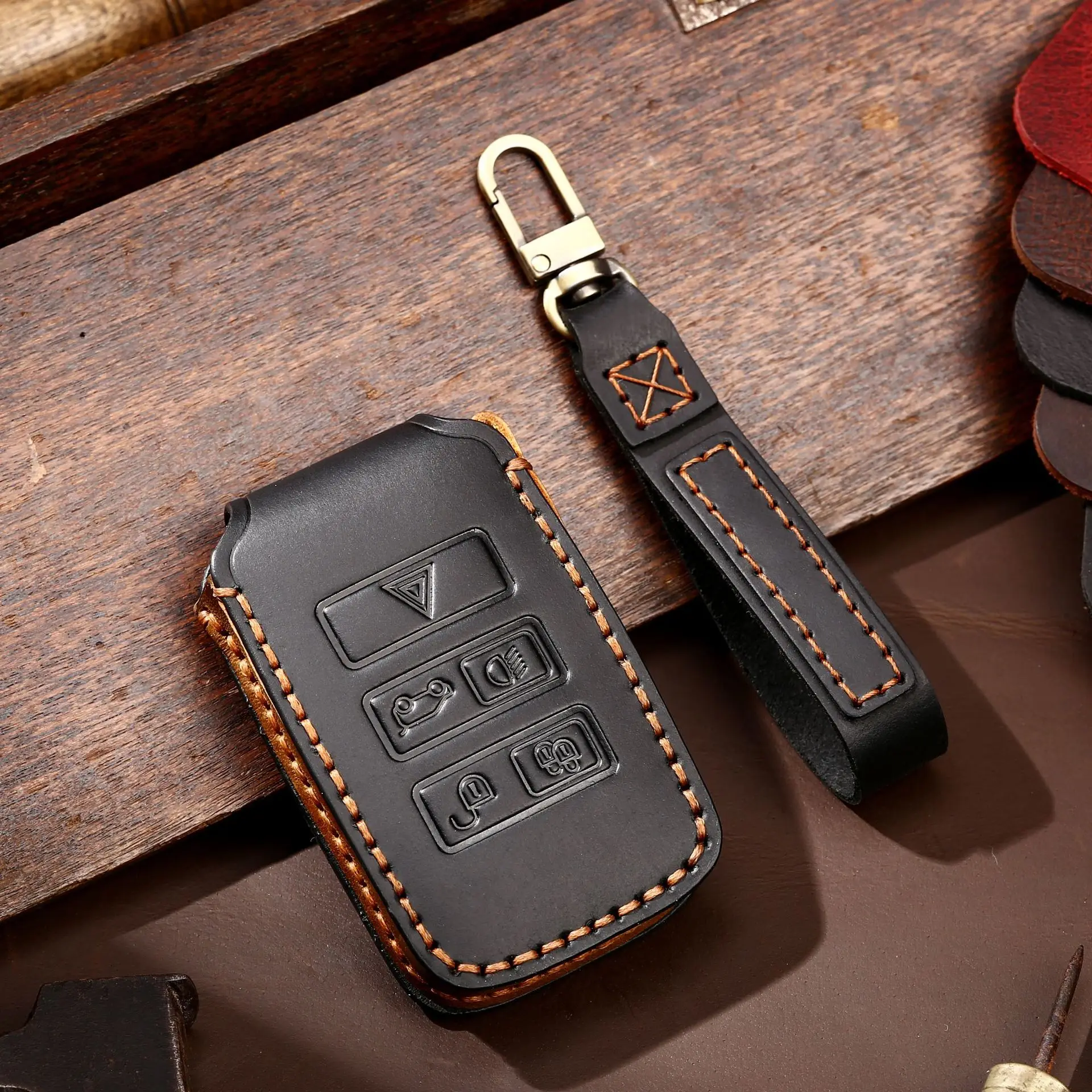 

1pc Leather Car Remote Key Case Bag For Land Rover Range Rover Evoque Freelander 2 Velar Discovery 4 5 For Jaguar XF XJ XE