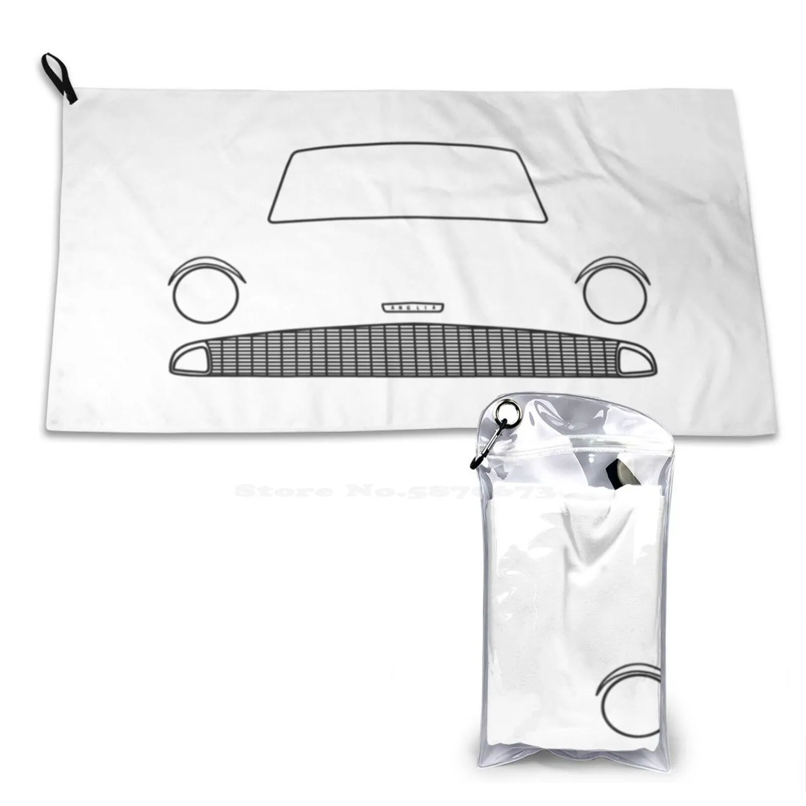 Anglia Classic Car Outline Graphic ( Black ) Print Washcloth Soft Towel Anglia Classic Oldtimer Retro Car 1960S Vintage Saloon