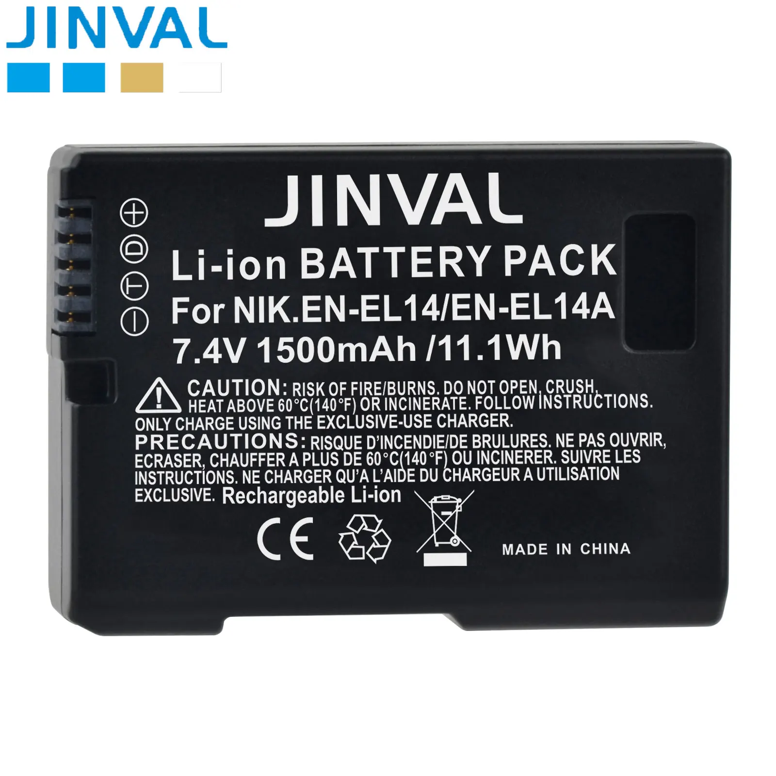 

JINVAL 1500mAh EN-EL14A ENEL14 Battery + PD20W Fast Dual Charger For Nikon D5200,D5300,D5500,D5600,DF,P7000,P7100,P7700,P7800