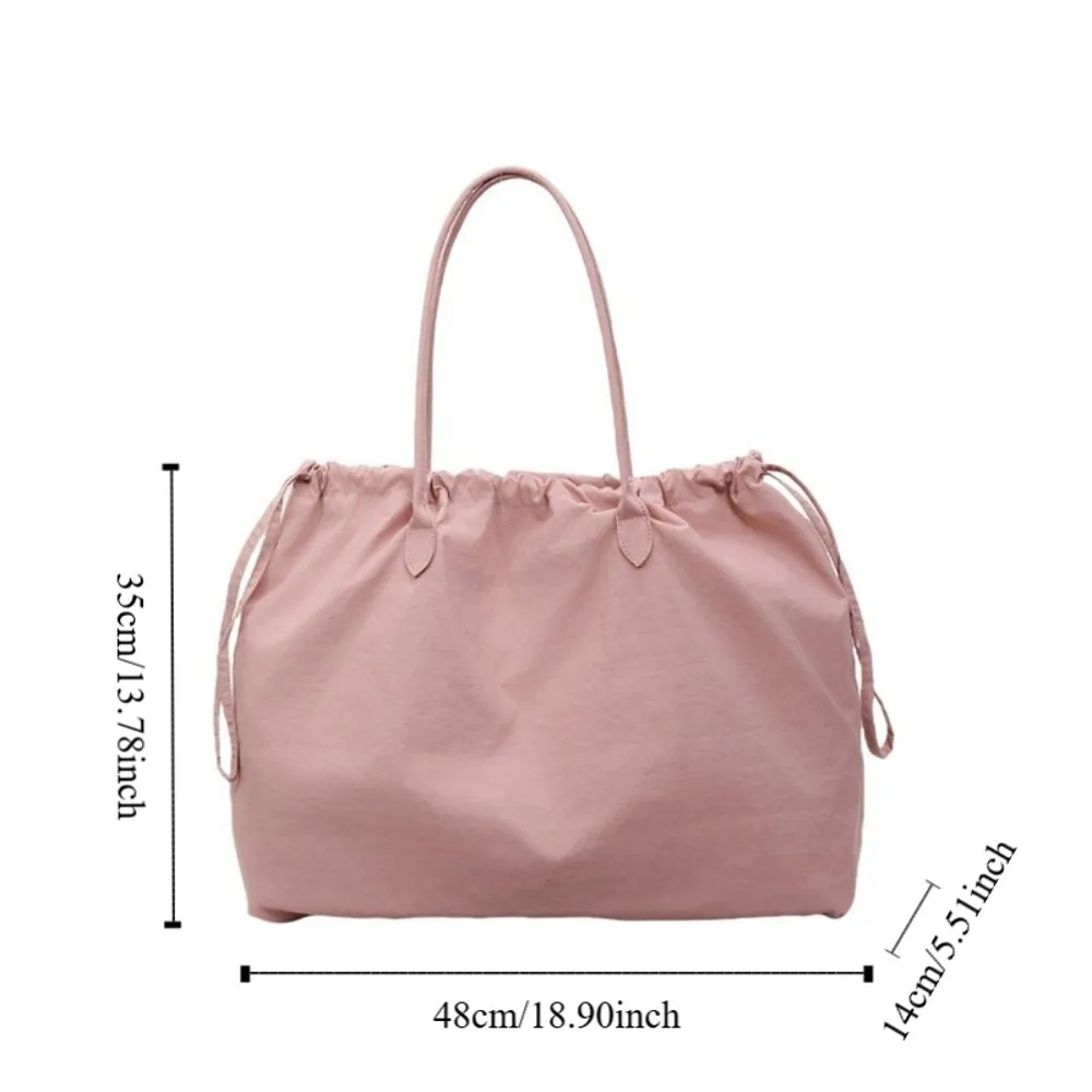 Borsa tote in nylon tinta unita semplice Borsa versatile di grande capacità con coulisse Borsa da donna casual leggera da donna