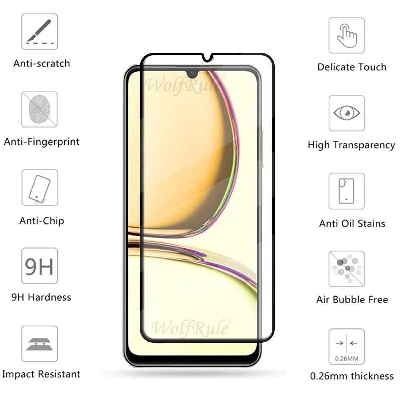 Protecteur d'Écran en Verre pour Realme C53 et C53, Couverture Complète 9H HD, 6 en 1