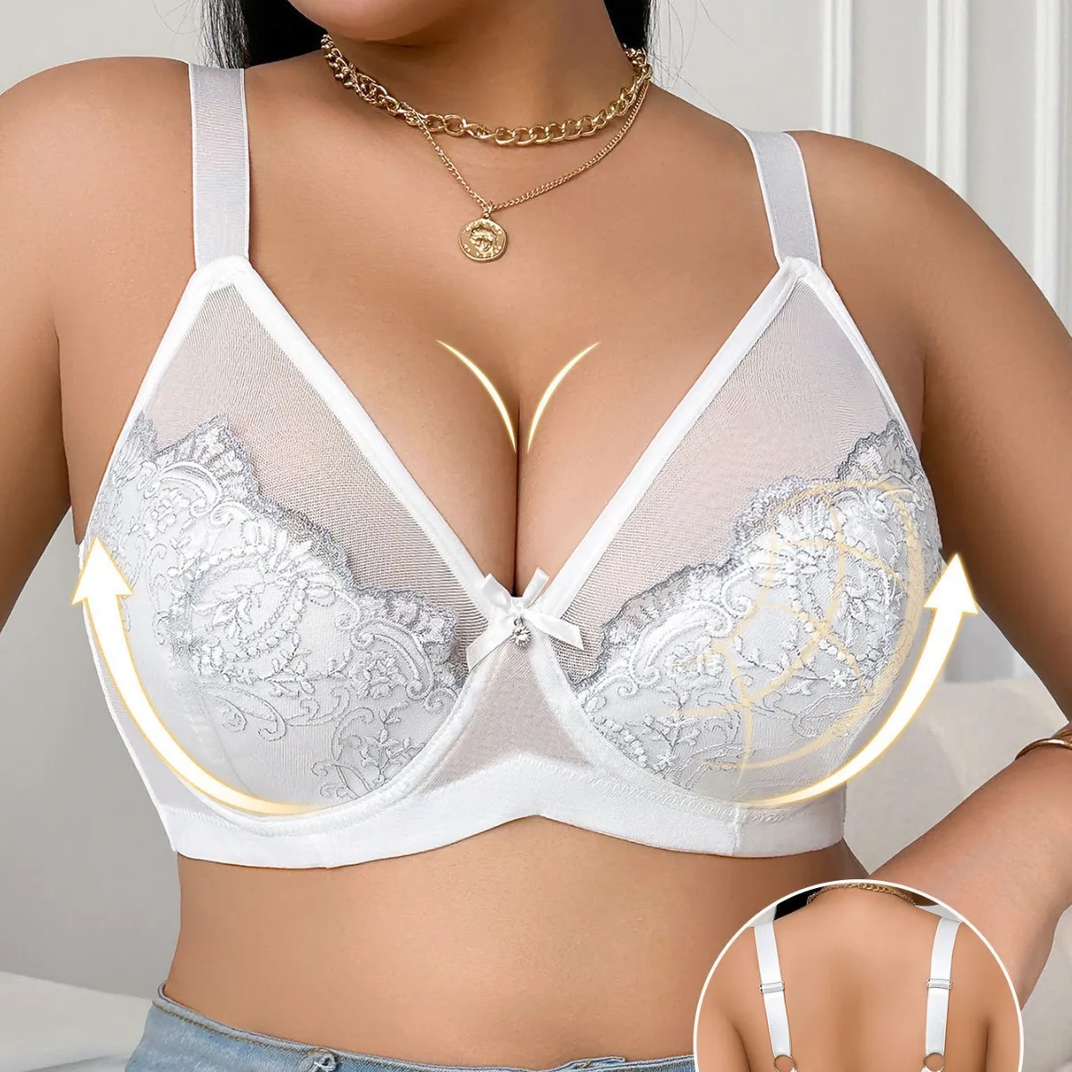 

Push up Upper Support Underwire Thin Underwear Women Bra Lace White 85 110 E Big Size Everyday