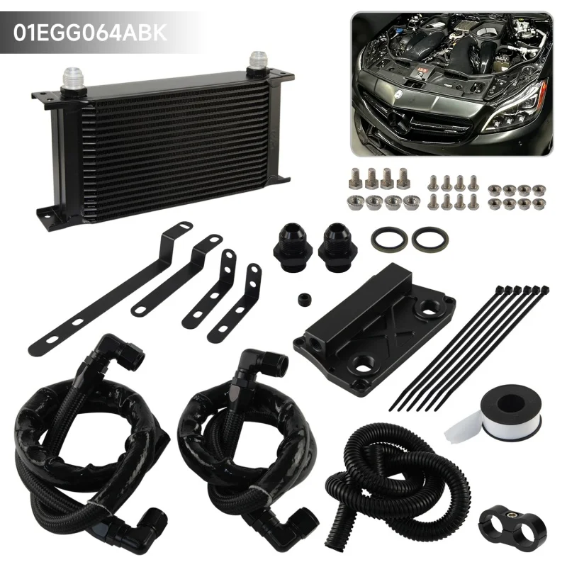 Black/Silver 19 Row AN10 Oil Cooler Filter Adapter Kit For Mercedes BENZ M278 M157 4.7L/5.5L V8 Engine Aluminum