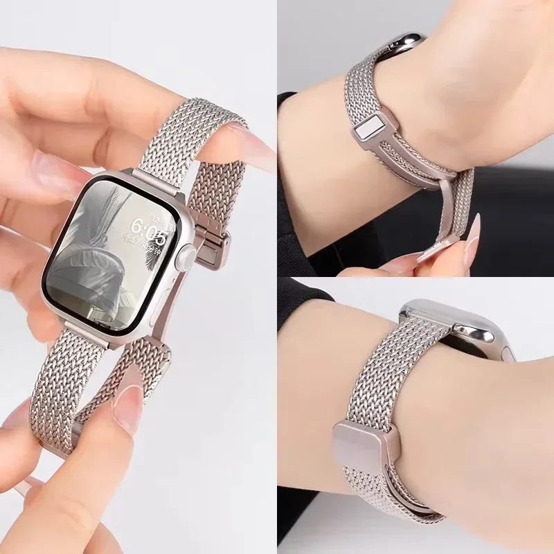 Magnetarmband für Apple Watch 12 11 10 9 8 7 46mm 41mm 45mm Ultra 4/3 49mm Schlankes Damen-Metallarmband iWatch SE3 6 5 4 40 44 38 42