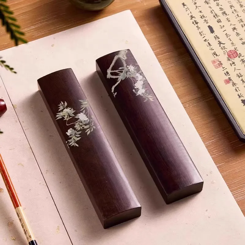 

Chinese Style Vintage Paperweight Desk Accessory with Floral Engraving, Classic Calligraphy Art Gift for Home Office Decor
