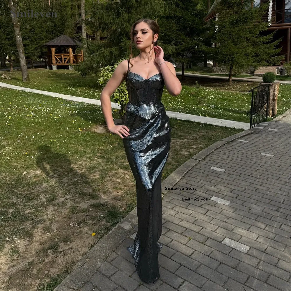 

Smileven Luxury Black Mermaid Evening Dress Sweetheart Formal Prom Dresses Shining Spaghetti Strap Party Gowns Customized 2026