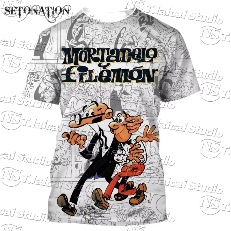 Phechion nueva moda hombres/mujeres Mortadelo y Filemon 3D impreso manga corta Casual camiseta deportiva Hip Hop verano Tops MOTO