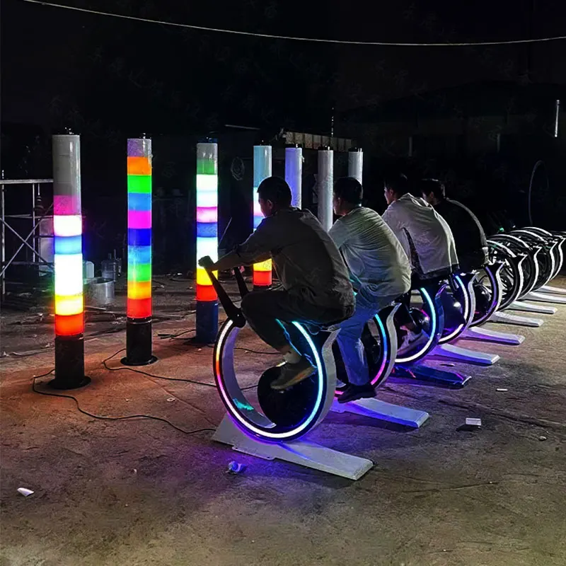 

Colorful Acrylic LED Light Post bicycle powered multifunction interactive popular commercial warming amusement landmarks device