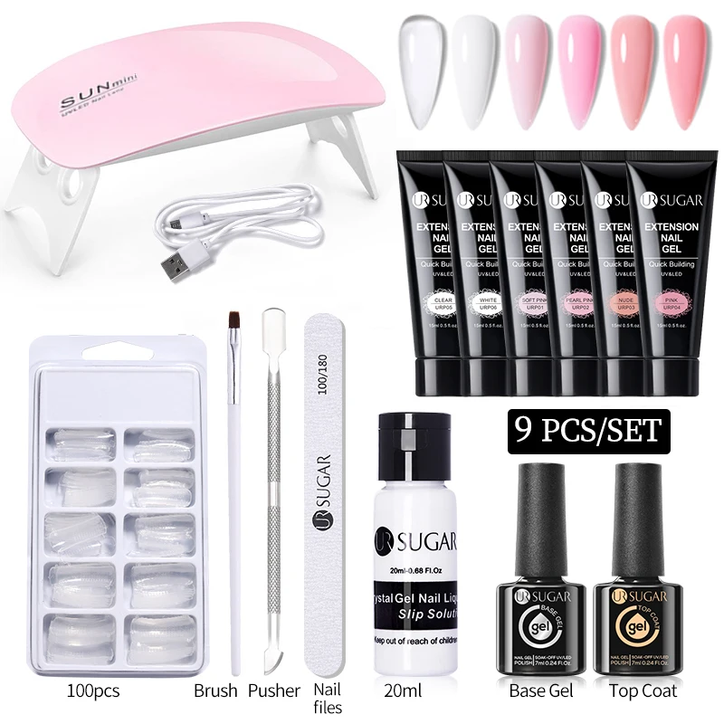 

UR SUGAR Nude Pink Extension Gel Kit УФ-светодиодная лампа Полный маникюрный набор Полуперманентный гель для дизайна ногтей для наращивания гель-лака