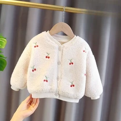 Girls 2024 Winter New Childrens Korean Coat with Thickened Velvet and Fashionable Baby Top Winter Clothes