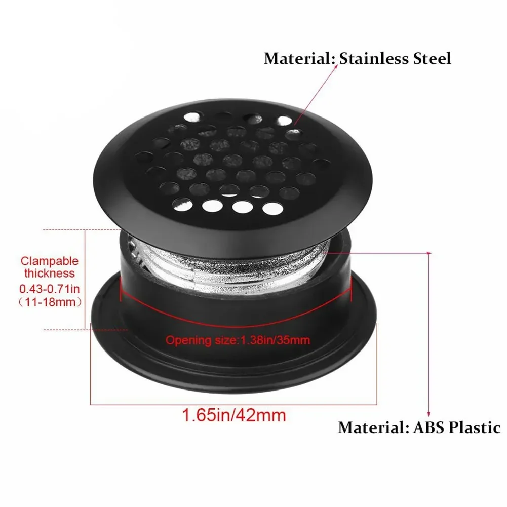 Aço Inoxidável Rodada Air Vent Grille, Plugs Móveis, Hardware para Guarda-Roupa e Gabinete, 2PCs