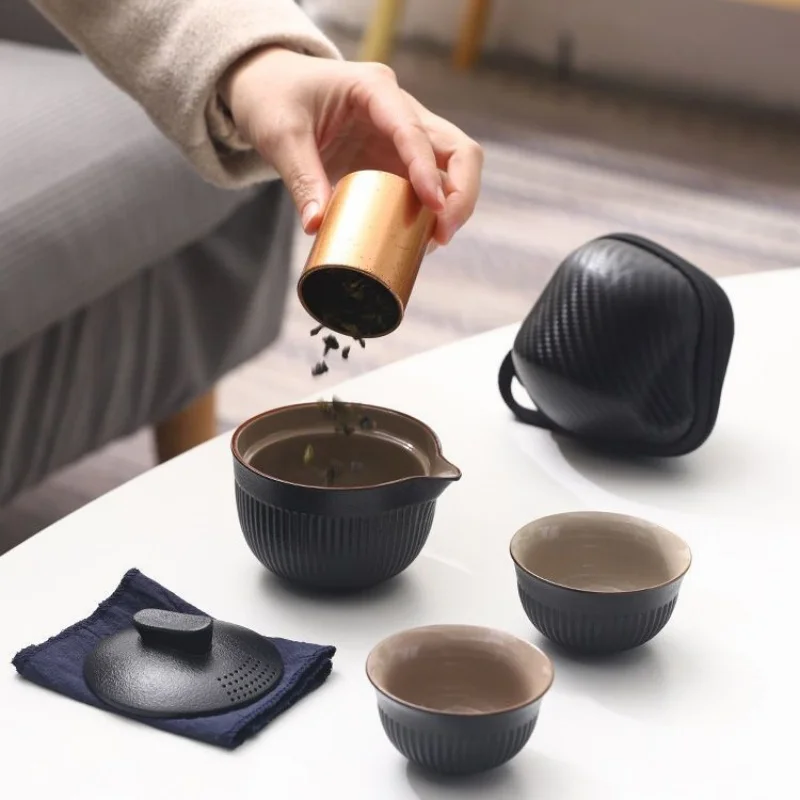 Simple Travel Tea Set Ceramic One Piece Storage Portable Outdoor Tea Making Utensils Tea Lovers Best Gifts