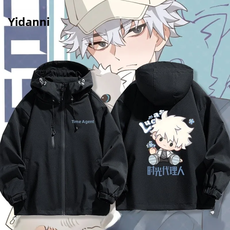 

Свободная ветровка в стиле аниме, стандартной длины, с капюшоном, с мультяшным принтом, для повседневной носки, из полиэфирного волокна
