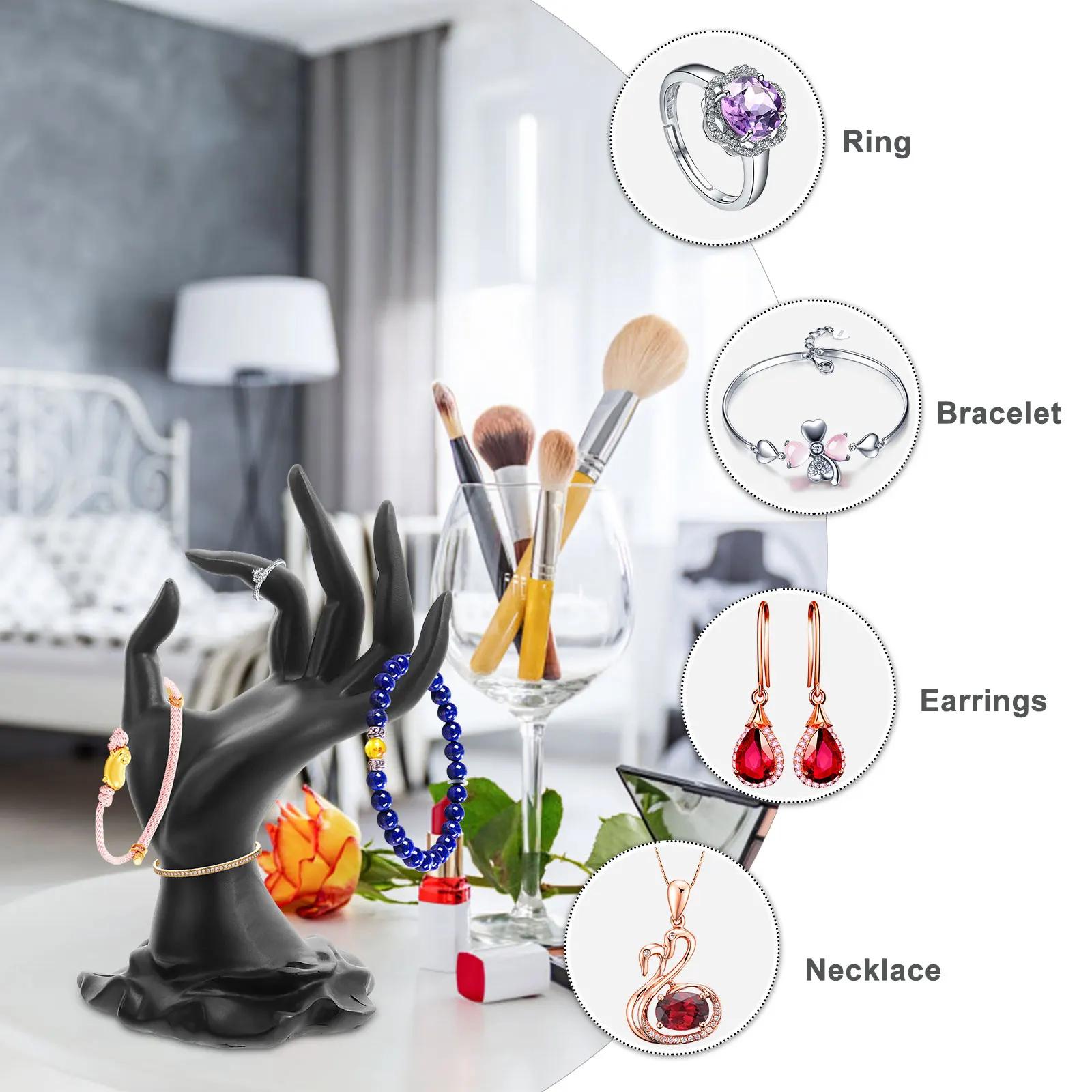 

1Pcs Jewelry Display Holder Resin Ok Gesture Black Ring Bracelet Display Rack Resistant Jewelry Stand for Store Home