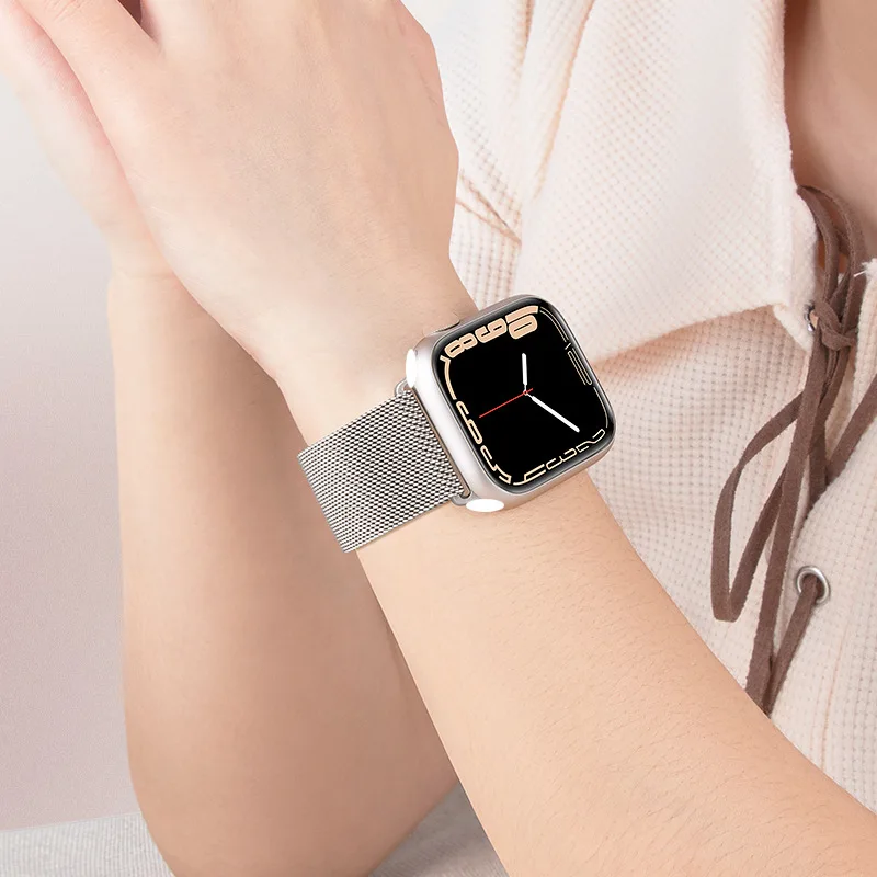 ميلانيزي لحزام الساعة ، سوار معدني قابل للتنفس ، سلسلة iWatch 10 ، 9 ، 8 ، 7 ، 6 ، Ultra 2 ، 46 ، 44 ، 40 ، 45 Apple ، 49 ، 41 ، 42 ،