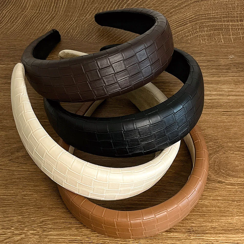 1PC Vintage PU Leather Wide Padded Headband for Women, Croc Embossed Thick Hair Hoop, Fall Winter High Volume Hair Accessory