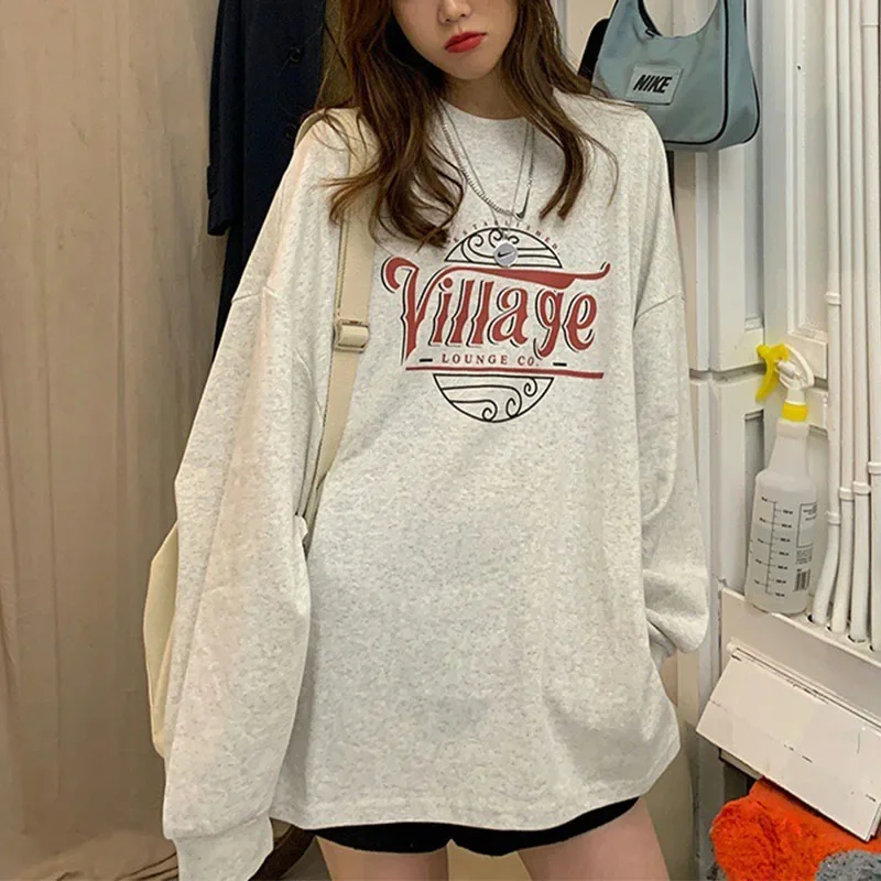 

Women Sweatshirts Spring Autumn Long Sleeve O-Neck Hoodies Harajuku Streetwear Vintage Print Female Casual Loose Pullovers Tops