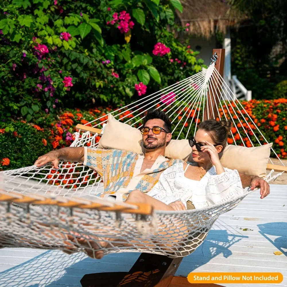 

12FT Double Rope Hammocks, 2 Person Hand Woven Cotton Hammock with Spreader Bar for Outdoor, Indoor, Patio, Polside