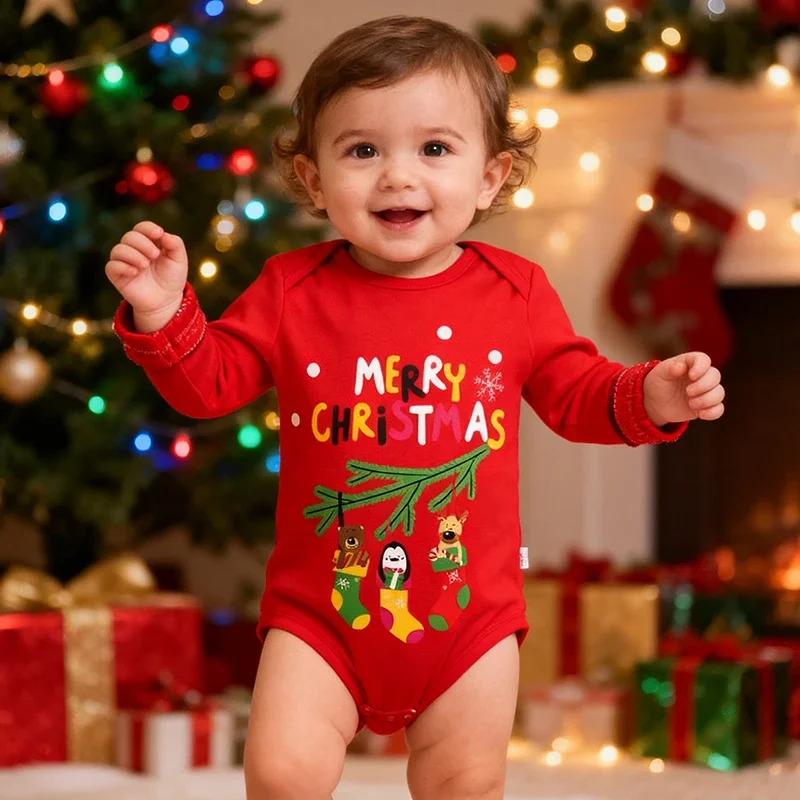 New Year Clothing 0-24M Infant Boys Girls Romper Cotton Cartoon Print Newborn Boys Girls Bodysuits Christmas Clothes