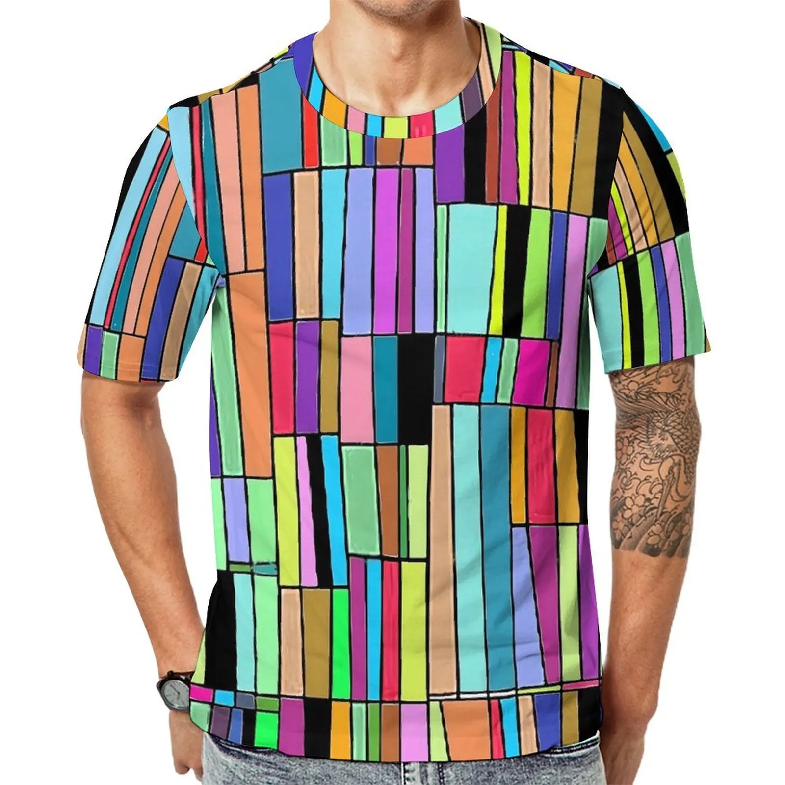 Colorblock T Shirt Abstract Bookshelf Popular T Shirts Couple Classic Tee Shirt Summer Short-Sleeved Custom Tees 4XL 5XL 6XL