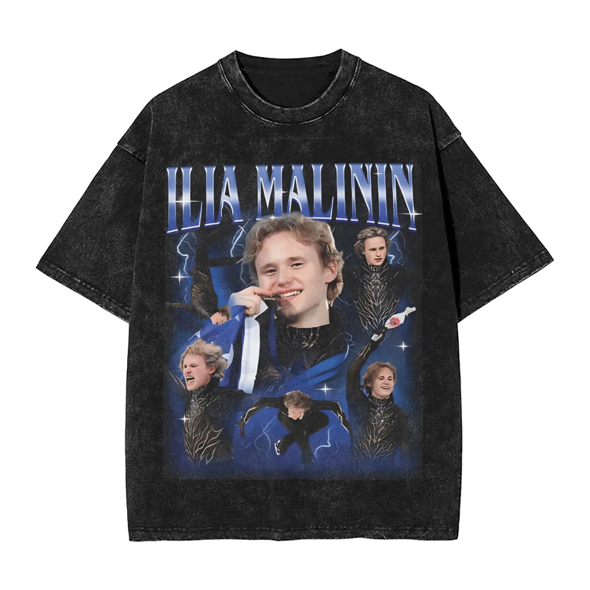 Quad Jump Ice Skating Ilia Malinin Washed T Shirt Streetwear Hip Hop Retro T-Shirt  Tee Shirt for Men Women Streetwear