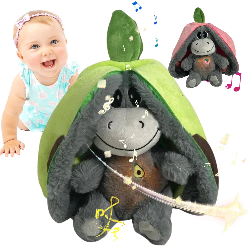 

30cm Baby Strawberry Donkey Plush Toy with Lights Breathing Donkey Sleeping Doll Stuffed Creative Into Fruit Transform Doll Gift