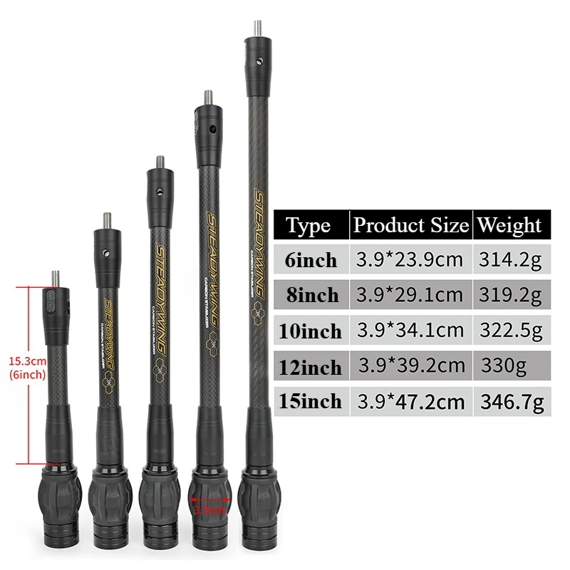 Archery 6/8/10/12 Inch Compound Bow Stabilizer Rod 3K Carbon Fibre Shock Absorber Side Rod Damping Bow Adapter Stabilizer Bar