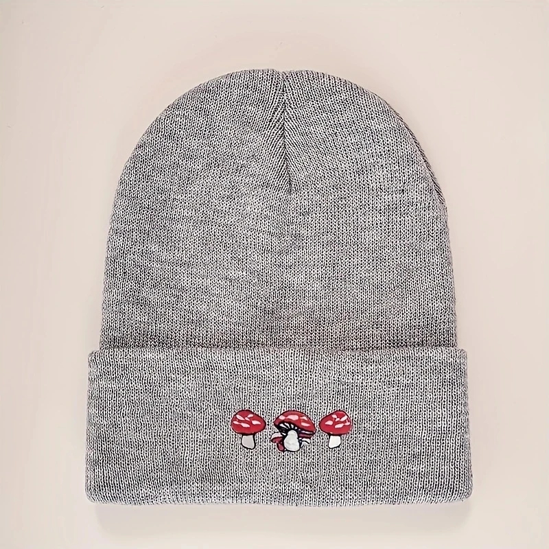 Embroidered mushroom knit cap