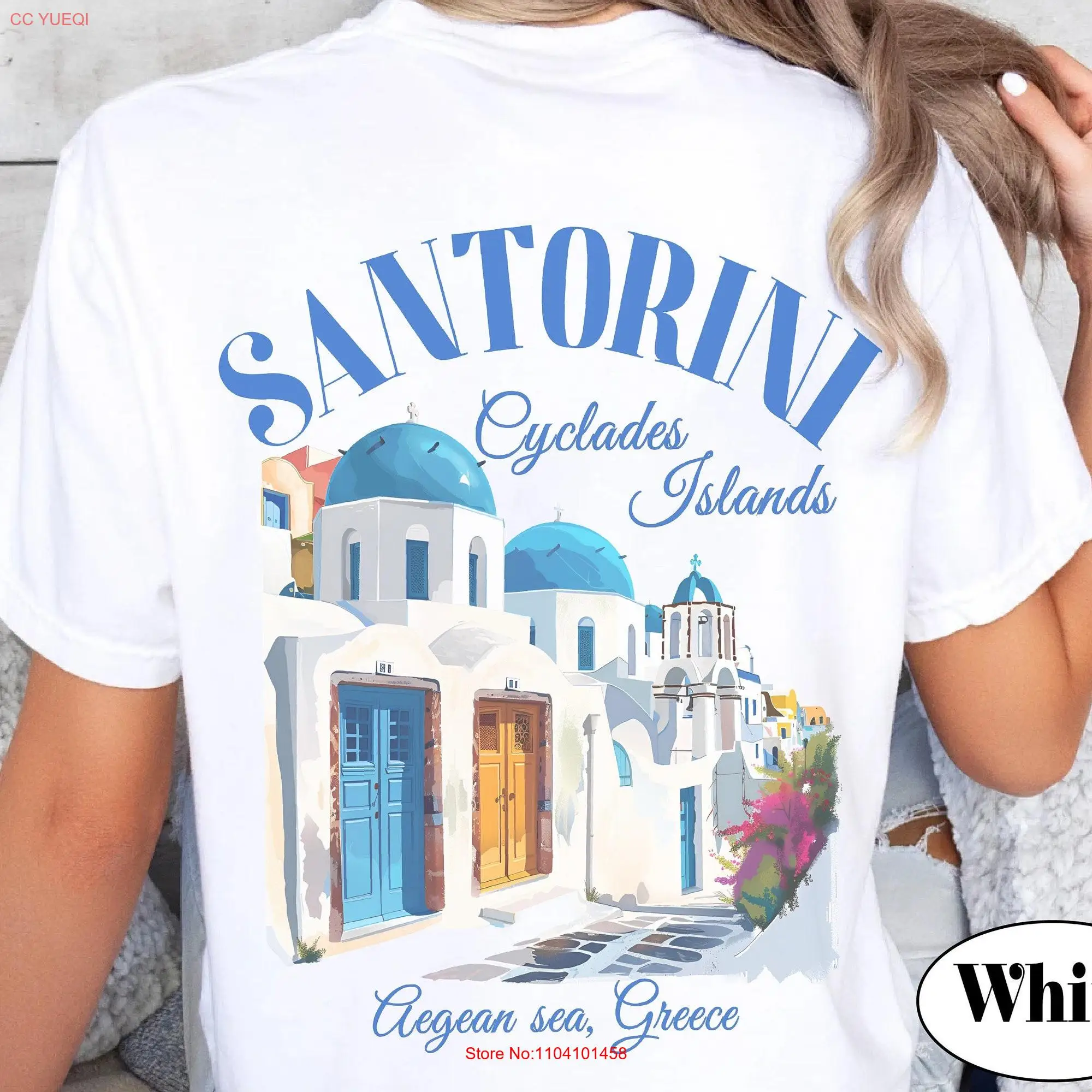 Santorini shirt Santorin T comfort colors 1717 cyclaydes islands Greece tee back print Greek Clothes gift