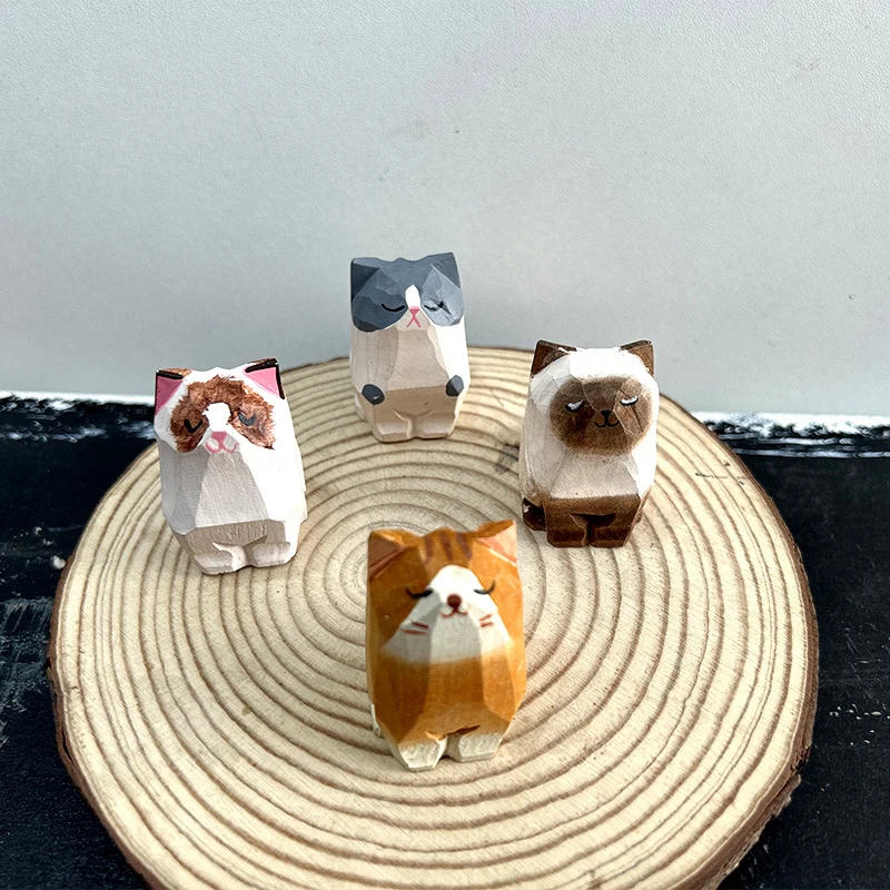 1PC Klein Dier Creatieve Desktop Houten Kat DIY Decoratie Ambachten Handgemaakte Houtsnijwerk Kitten Ornamenten