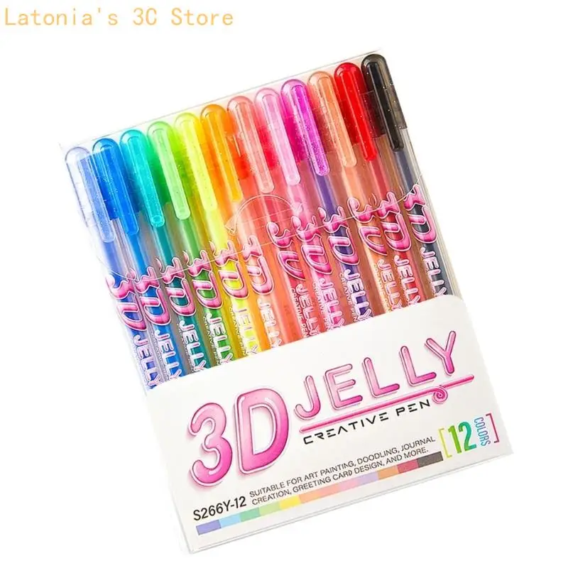 Gel-Schreibstift, 12 Farben, 3D-Farbstift-Set für Kritzeleien, Tagebuchseiten und Grußkarten-Dekoration, mehrfarbig, kreativ – Detail 5