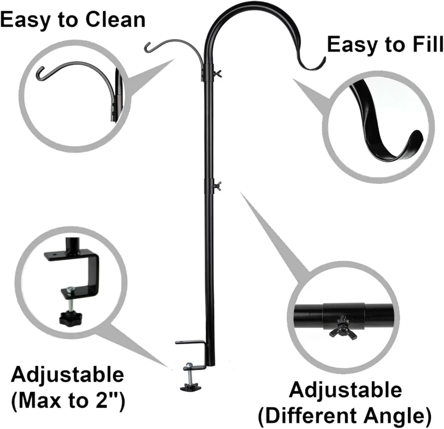 2 Pack 37-Inch Deck Hook with 3 Adjustable Arms, Multi-Hook Pole for Bird Feeders, Hanging Baskets, Lanterns, Wind Chimes& Plant