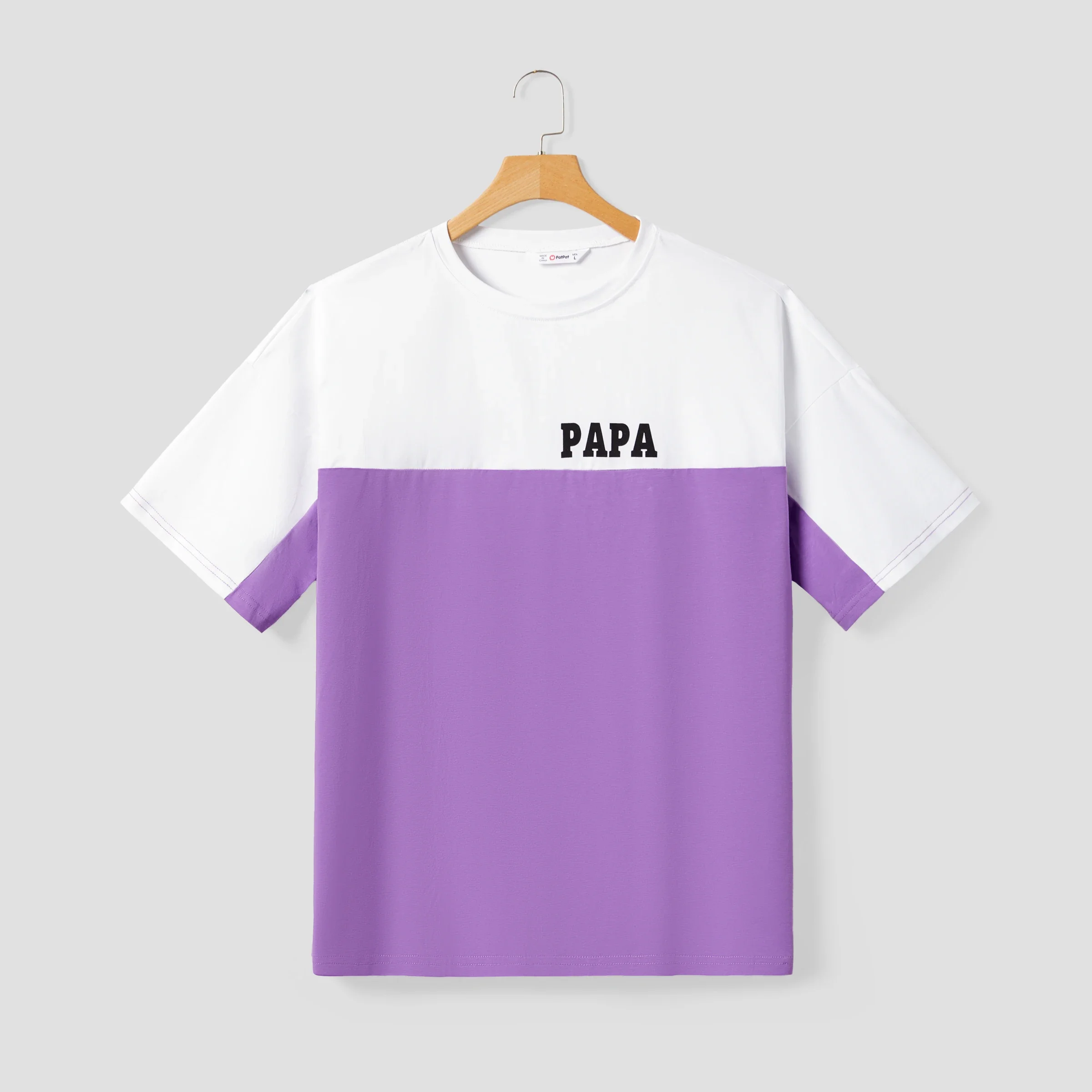 PatPat Family Matching Purple Colorblock T-shirt and Button Ruffle Sleeves Spliced Mesh Dress Sets Suitable for Summer Season