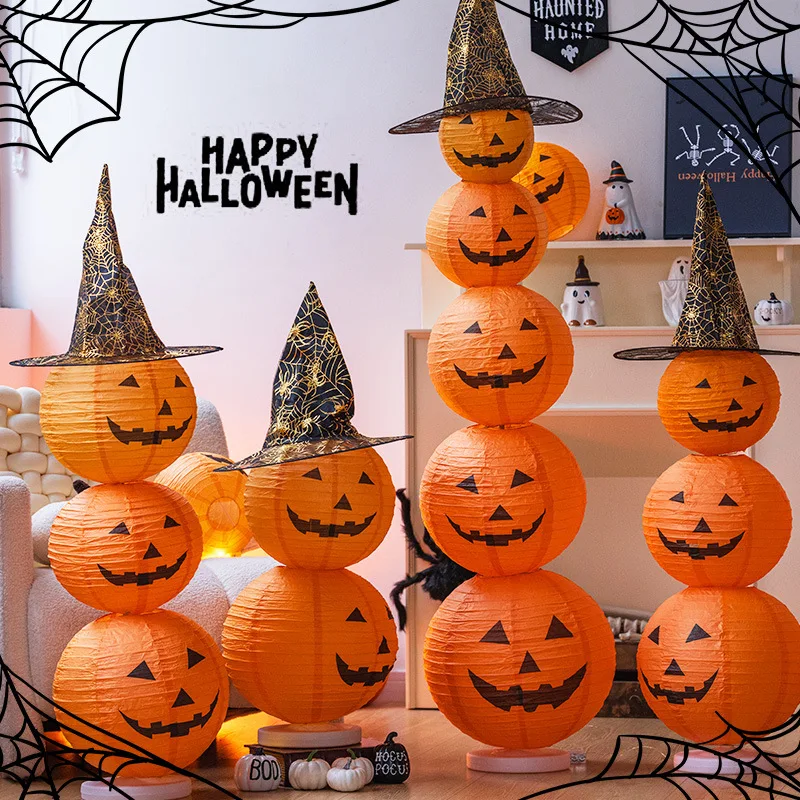 Halloween decorative paper lantern columns dress up pumpkin lanterns props kindergarten ornaments party scene arrangement