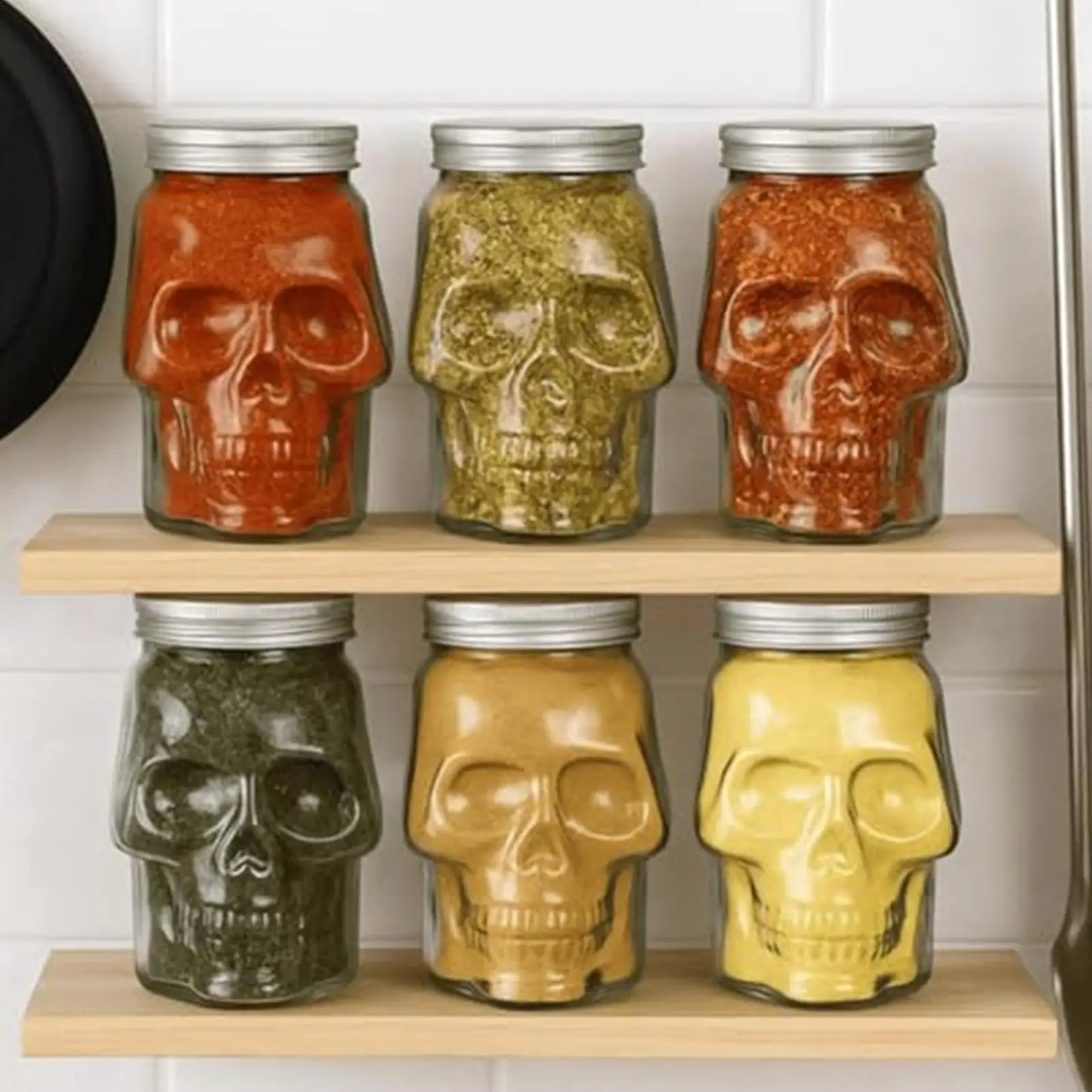 Frascos con Forma de Calavera de 500ml/800ml, Decoración Espeluznante Reutilizable con Tapa, Recipiente para Sal con Forma de Calavera para el Hogar, Baño, Picnic, Mesa, Repostería y Comedor