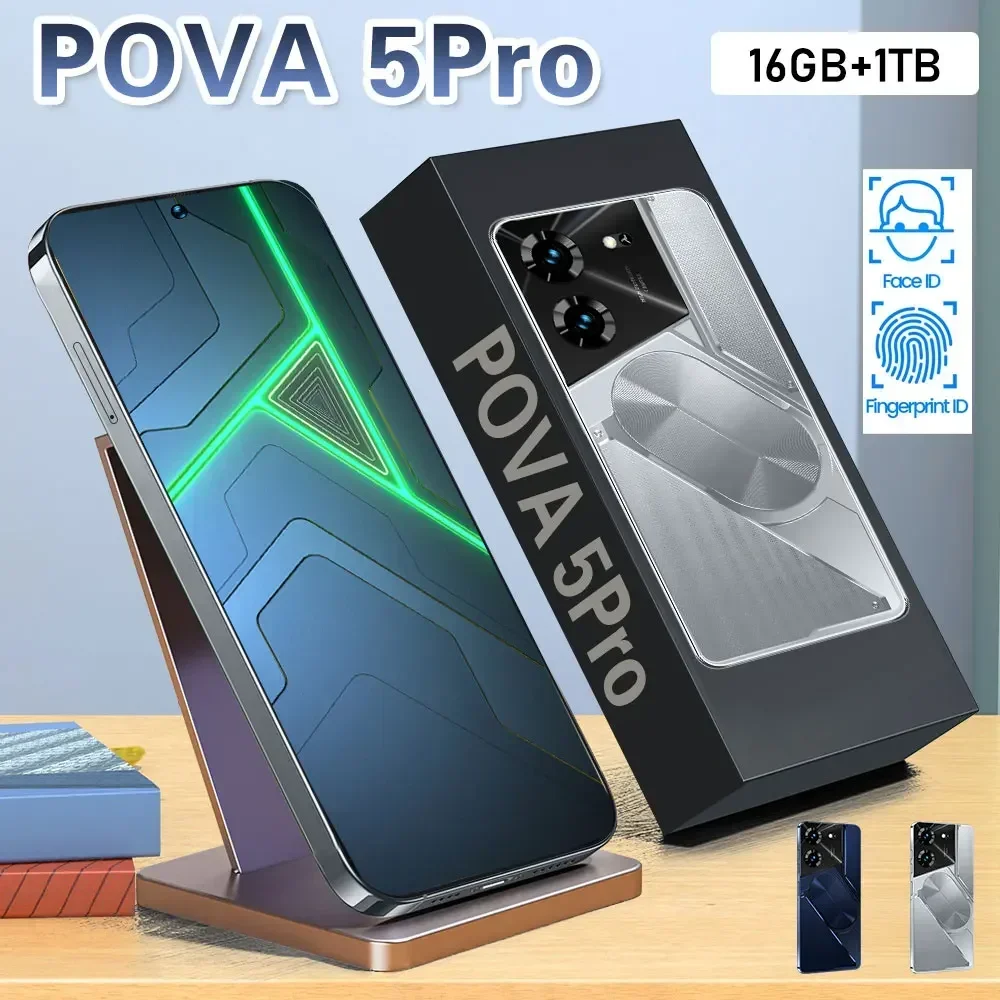 Pova 5 Pro Smartphone 5G 7.3 HD Screen Cell Phone 16GB+1TB Cellphones Dual Sim Face Unlocked Original Mobile Phones Android