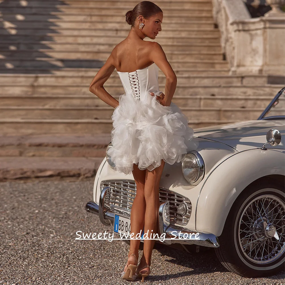 Mini Wedding Dress Customized Sexy Sweetheart Sleeveless Beading handmade Flowers Civil Bridal Gown Little White Dresses