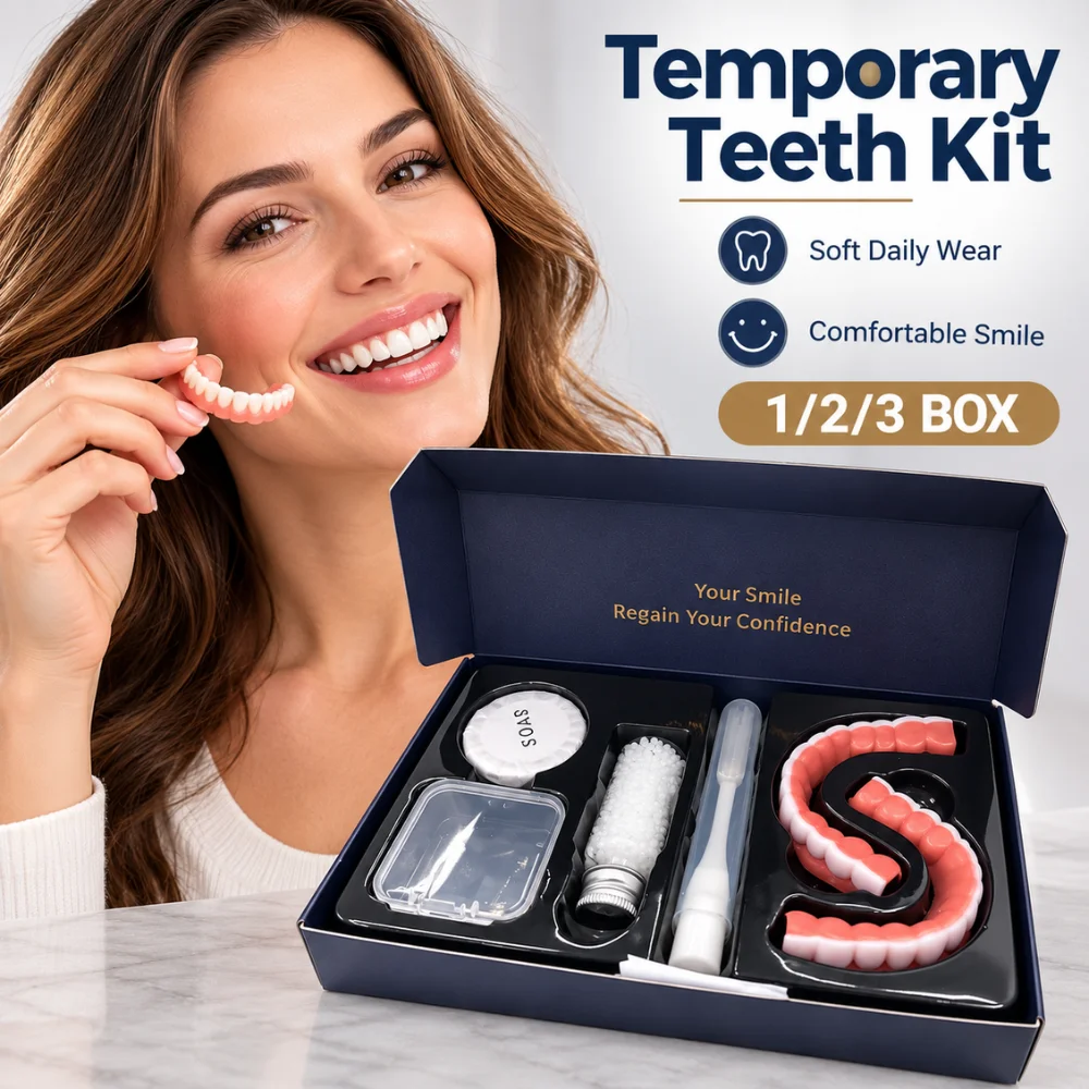 Silicone Cosmetic Teeth Covers Upper And Lower Set With Cleaning Brush And Storage Case For Dress Up And Event Photo Props