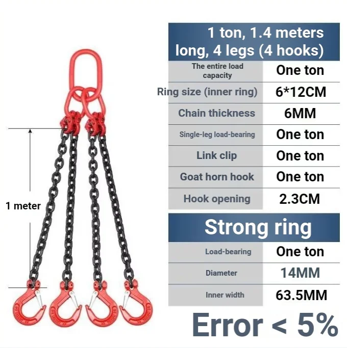 Industrial G80 Lifting Chain Sling 1-200 Ton with Crane Hook Complete Hoisting Rigging Set