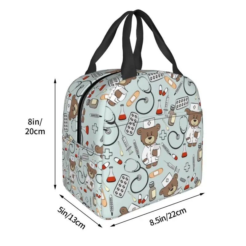 Baby Bear Nurse Insulated Lunch Box for Women Cartoon Nursing Portable Thermal Cooler Lunch Bag Picnic Food Container Tote Bags