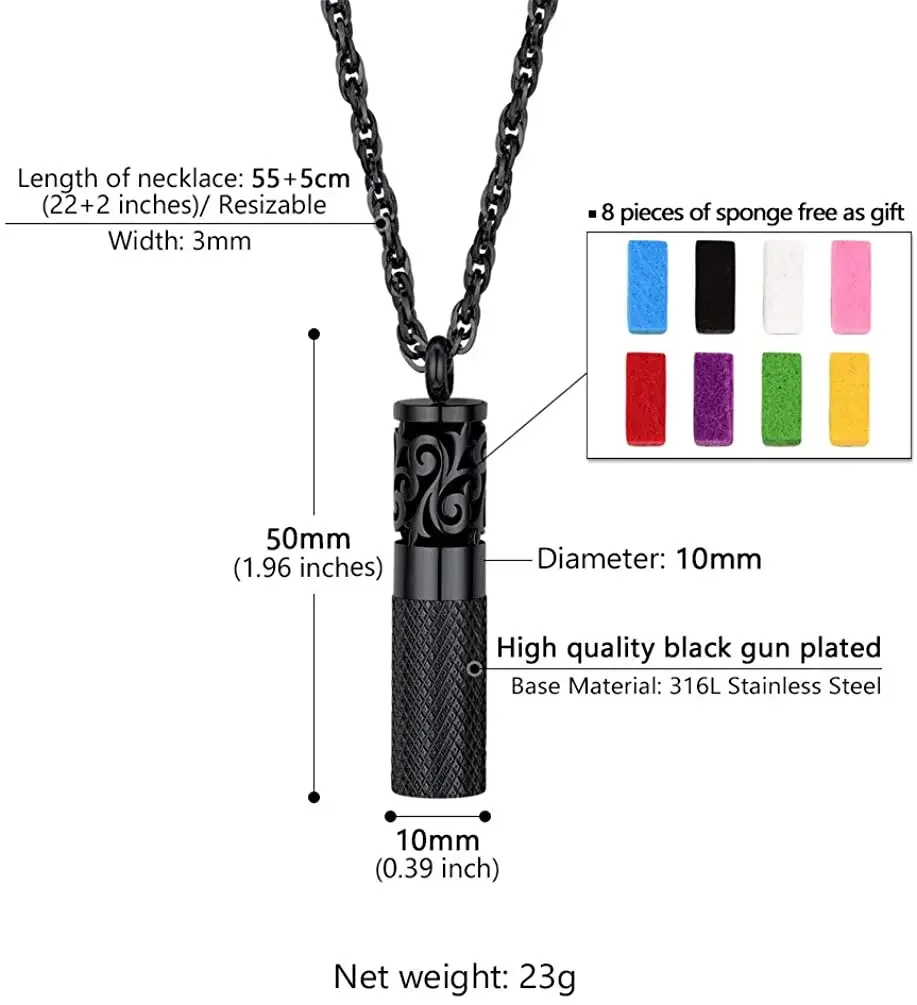 PROSTEEL Stainless Steel Perfume Locket Pendant Necklace Black 18K Gold Color Essential Oil Bottle Diffuser for Women Men Gift