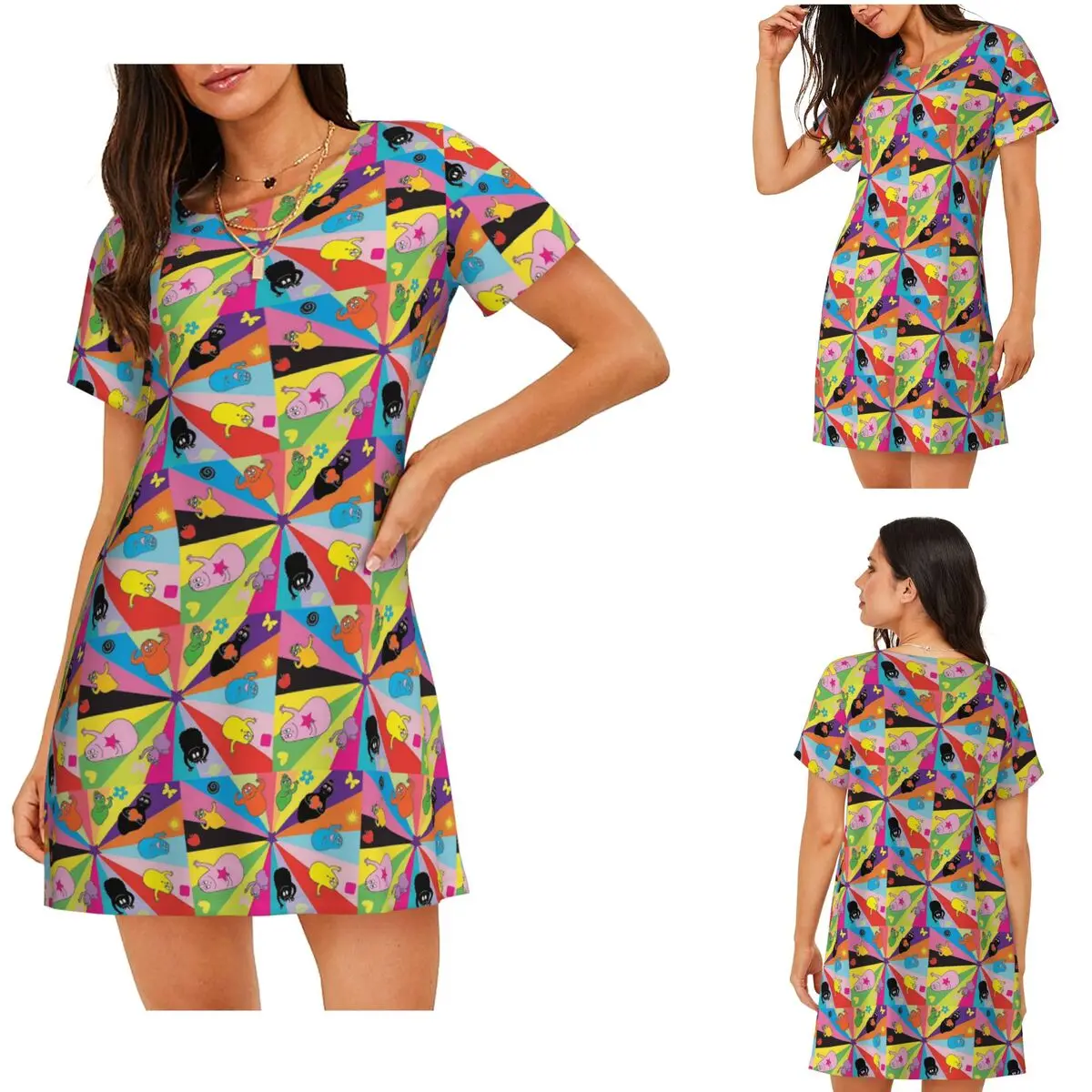 Custom Barbapapa Cartoon Short Sleeves Nightdress For Sleeping Sleepshirts Women Short Sleeve Nightgowns Soft Pajama Dress