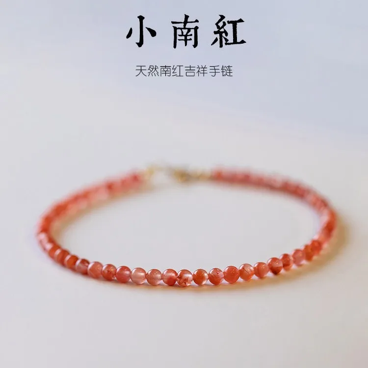 Superior Natural Ice-Flake South Red Agate Bracelet for Women, Ultra-Thin Natural Crystal Birth Year Red Cord Bracelet