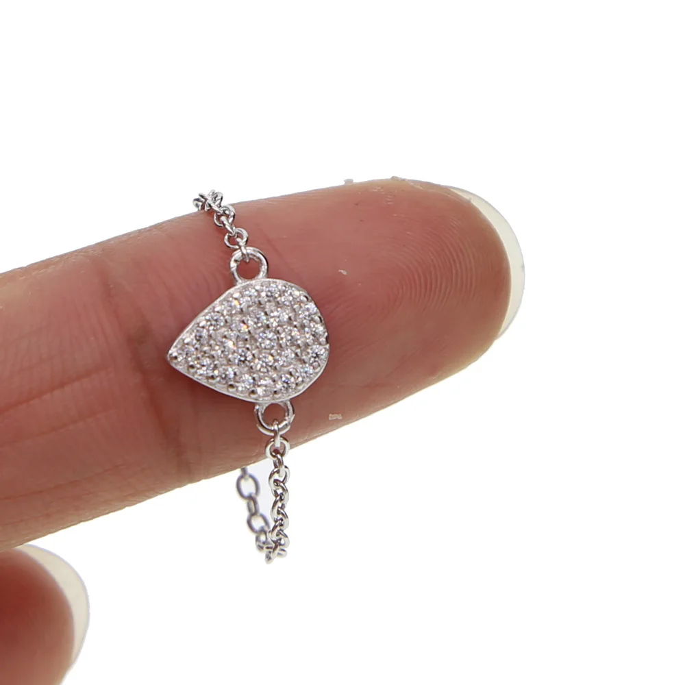 925 sterling silver micro pave cz lacrima goccia di fascino semplice catena carino fasce della ragazza anello di barretta mini anelli