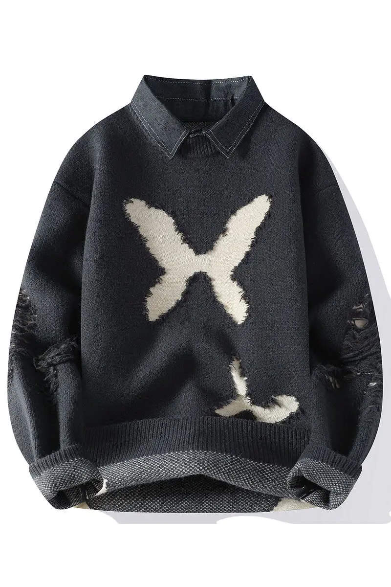 Новые осенние и зимние повседневные свитера для мужчин, модные полосатые вязаные пуловеры с нашивками для мужчин, свободные воротники, молодежные вита