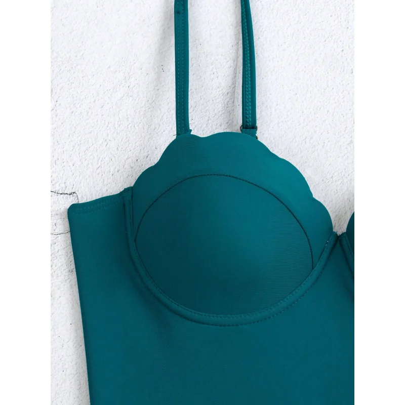 New Hot-Selling Women's Swimsuit Pure Desire One-Piece Sexy High-End Solid Color Conservative Bikini