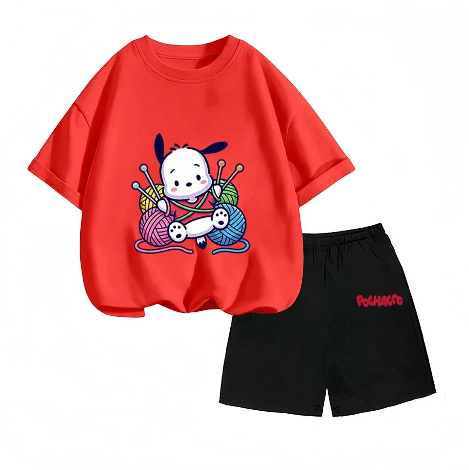 

Summer 2026 Pochacco Cartoon Print Cotton T Shirt Set Cool Fashion Kids Hot Sale