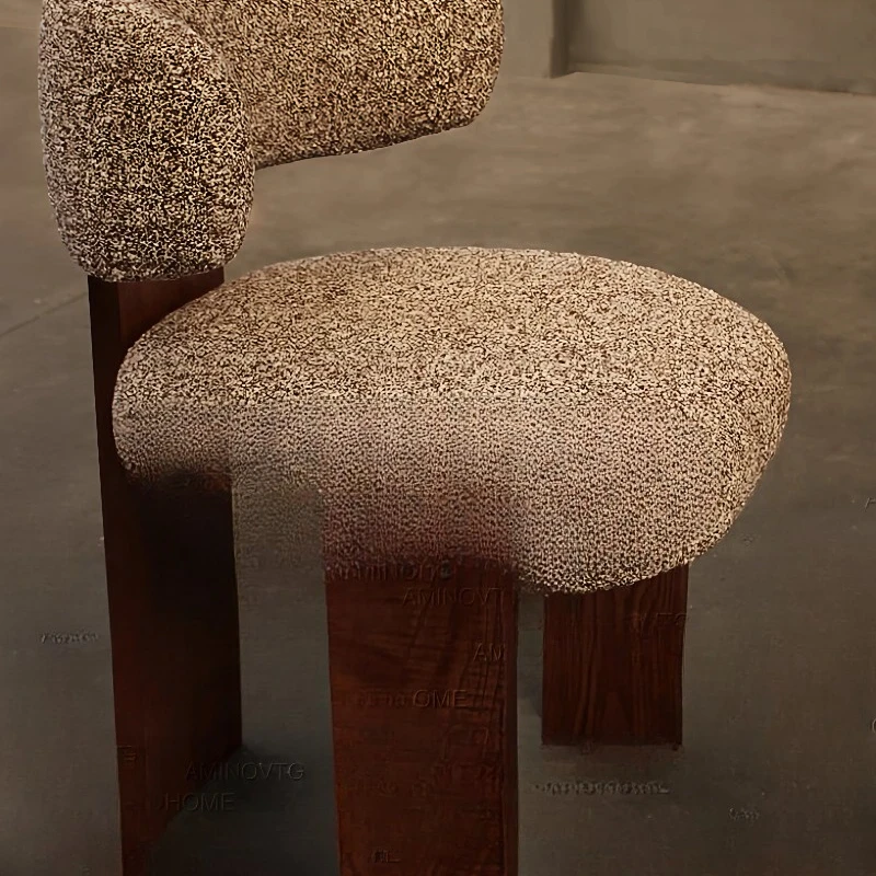 

Solid wood dining chair, retro lamb wool casual makeup stool