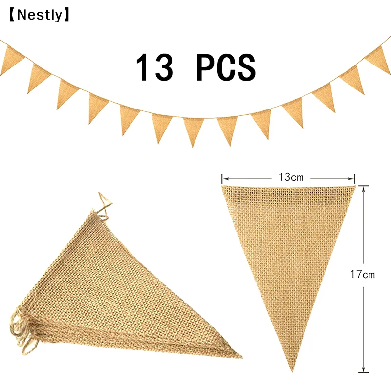 13 Flags Vintage Jute Hessian Burlap Bunting Banner Wedding party Photography Props Celebration Party Decoration Banner〔Nest〕